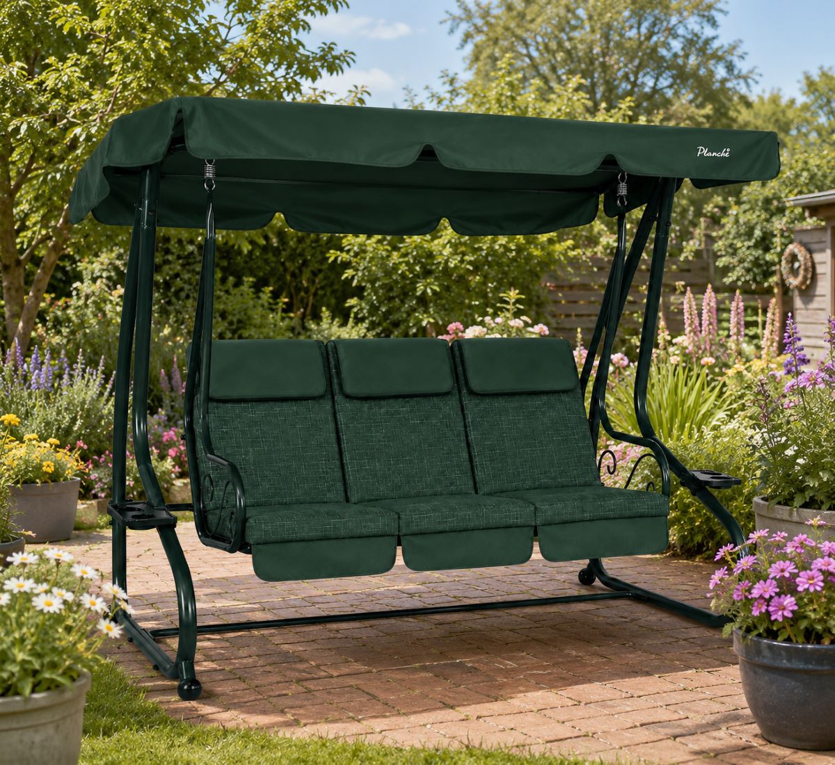 GardenLine Zahradní houpačka s lůžkem a držáky na nápoje SORENTINO Mesh Green zelená 3